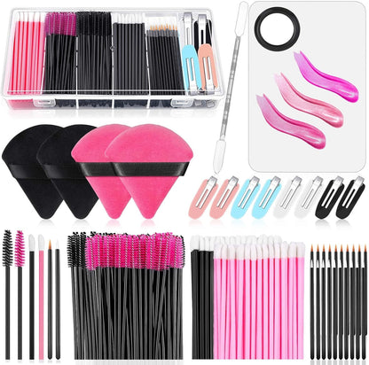 Disposable Applicators Kit with Makeup Puff, Mixing Palette, Artist Supplies, Accessories, Mascara Wands, Lip Brushes, Hair Clips, Powder Puffs for Face with Storage Box